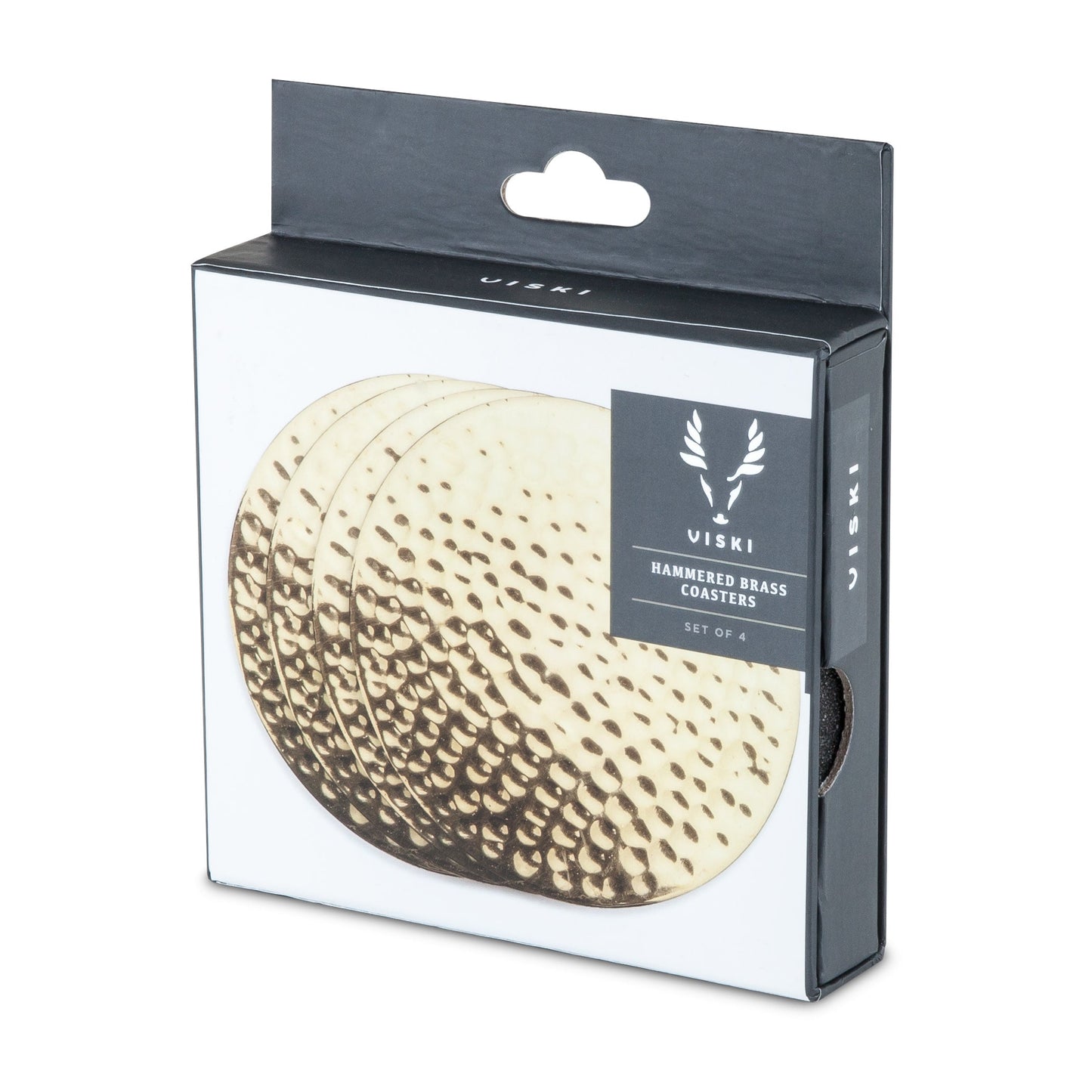 Hammered Solid Brass Coasters Set of 4 — Velvet‑Backed Gift Edition