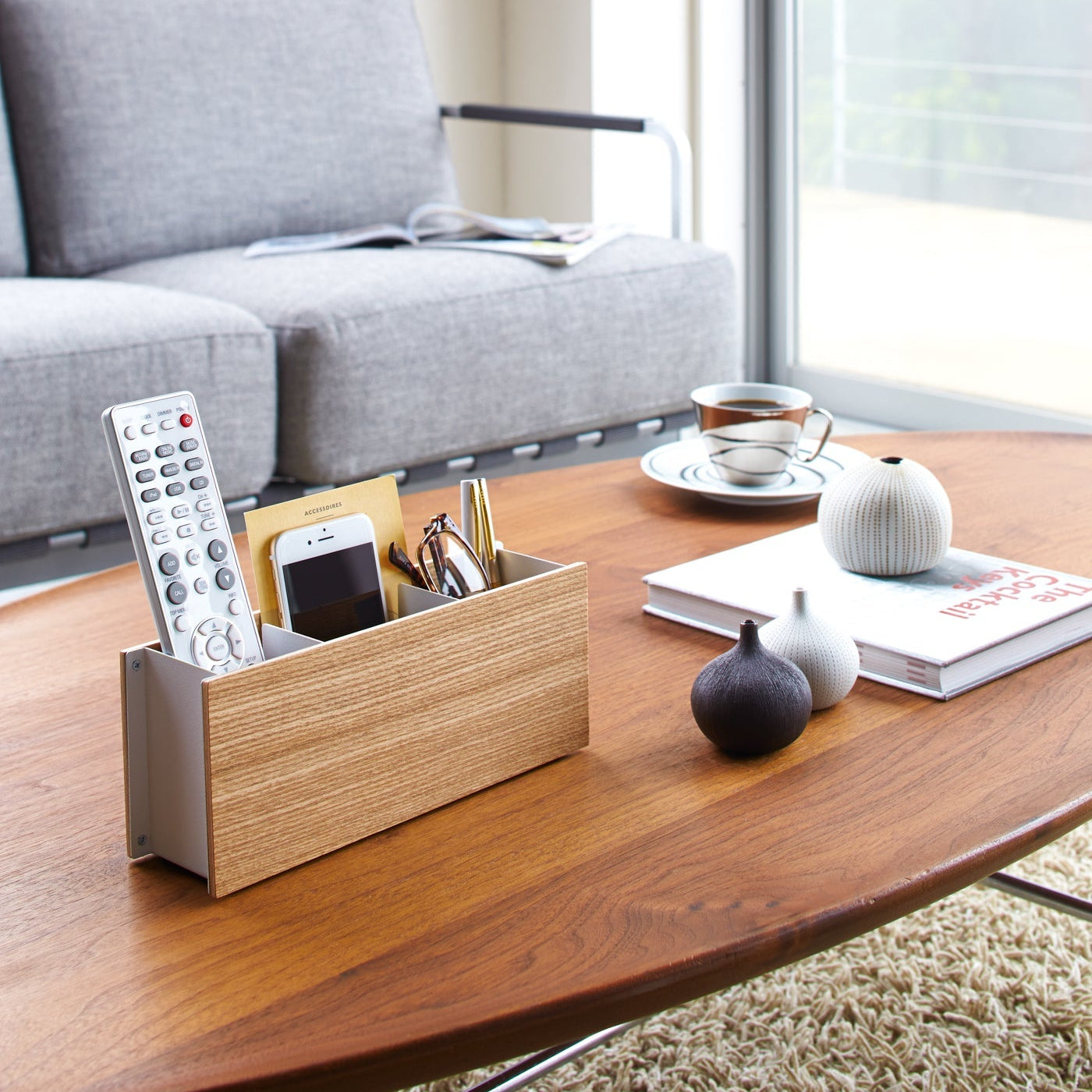 Small Steel & Wood Desk Organizer — Modern Home Caddy