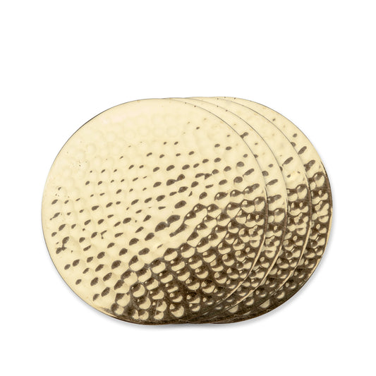 Hammered Solid Brass Coasters Set of 4 — Velvet‑Backed Gift Edition