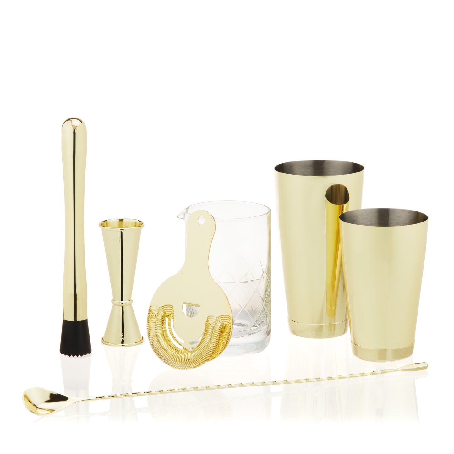 Belmont 7-Piece Gold Barware Set for Shaken Stirred and Muddled Drinks