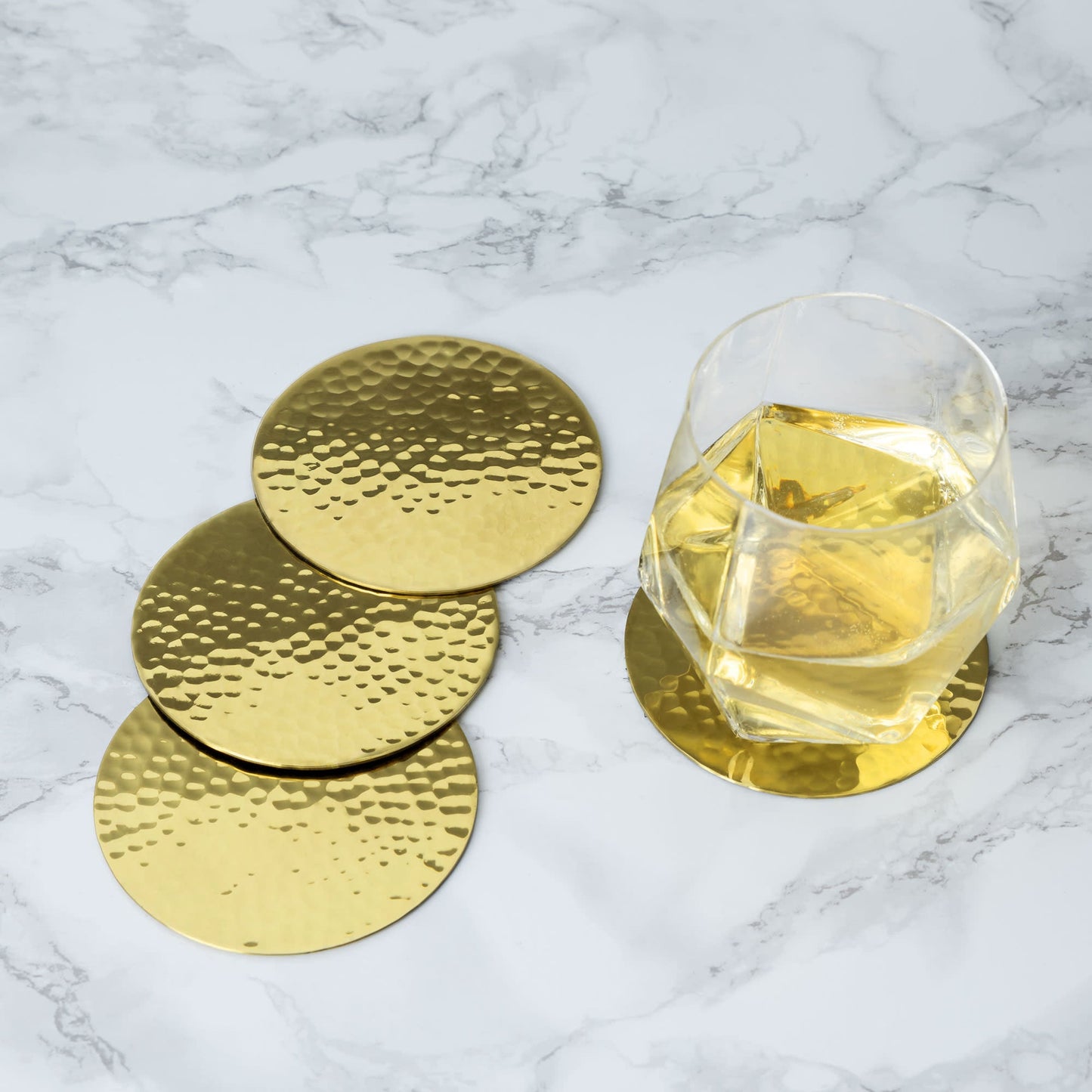 Hammered Solid Brass Coasters Set of 4 — Velvet‑Backed Gift Edition