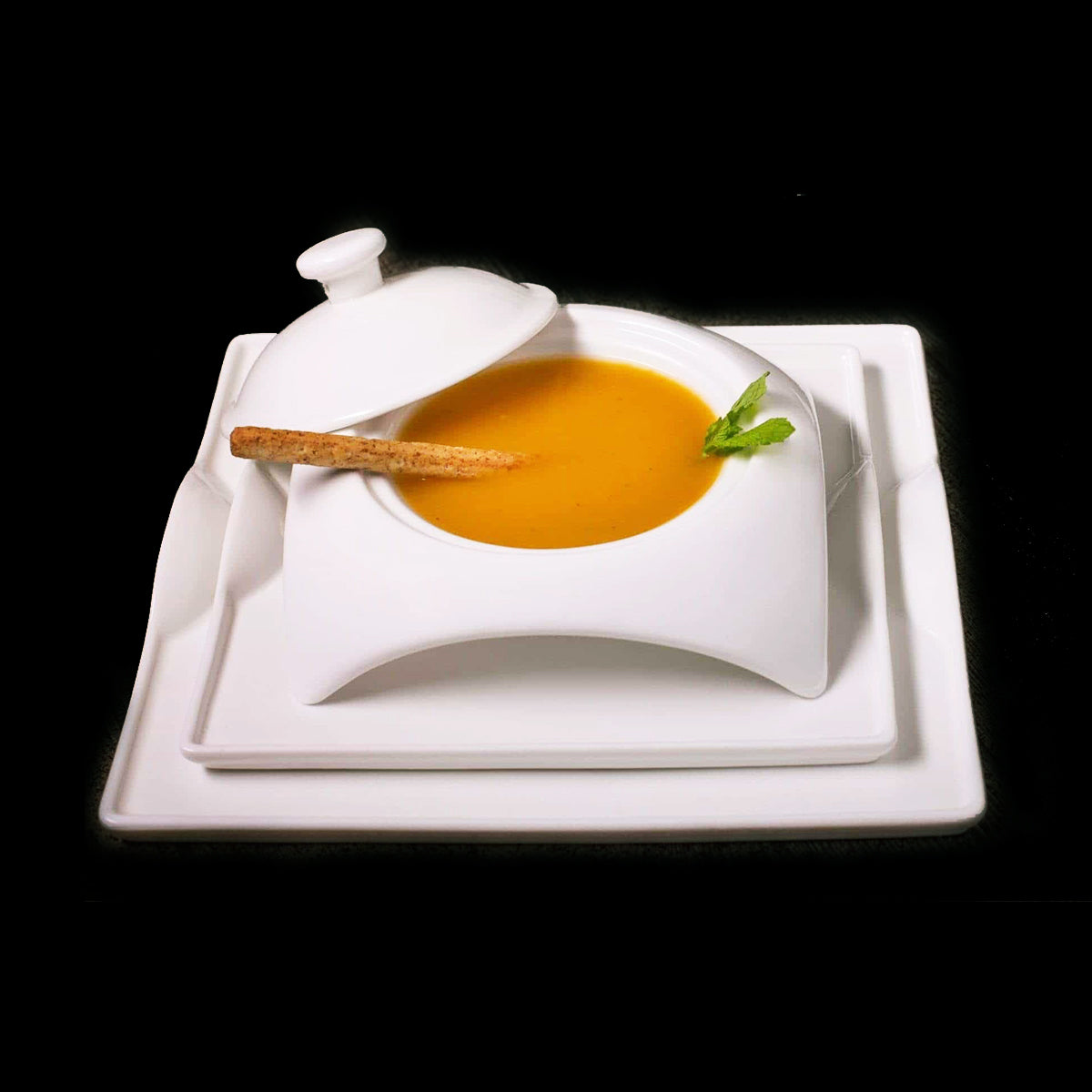 Square Porcelain Dinnerware Set Service for 4 Elegant White