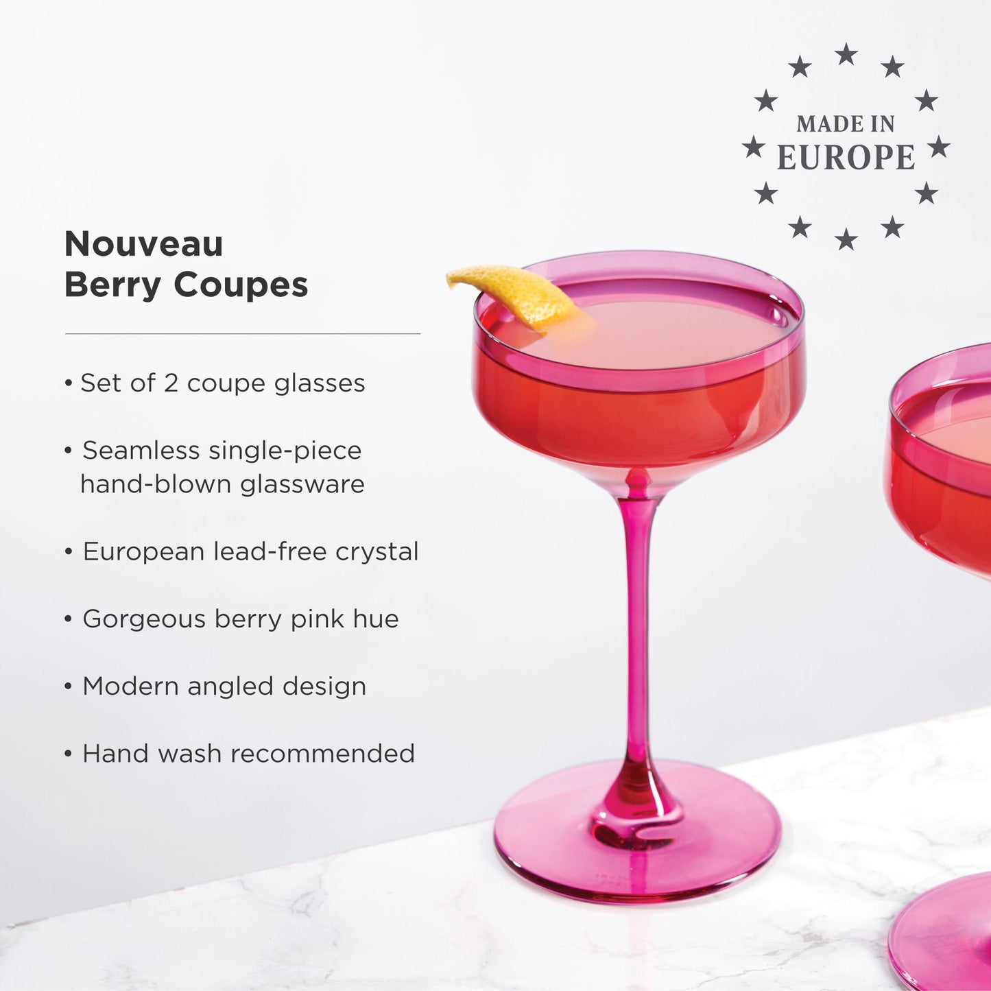 Reserve Nouveau Berry Crystal Coupe Glasses Set of 2 European Crystal