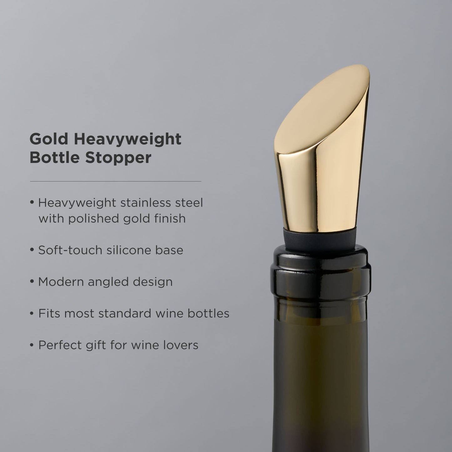 Belmont Heavyweight Gold Bottle Stopper with Soft Silicone Sleeve Gift