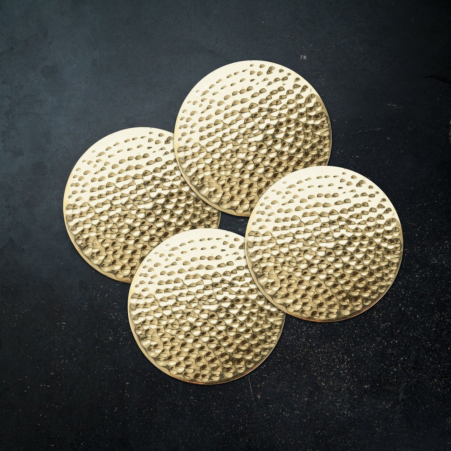 Hammered Solid Brass Coasters Set of 4 — Velvet‑Backed Gift Edition